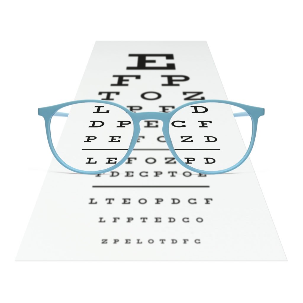 snellen chart with glasses