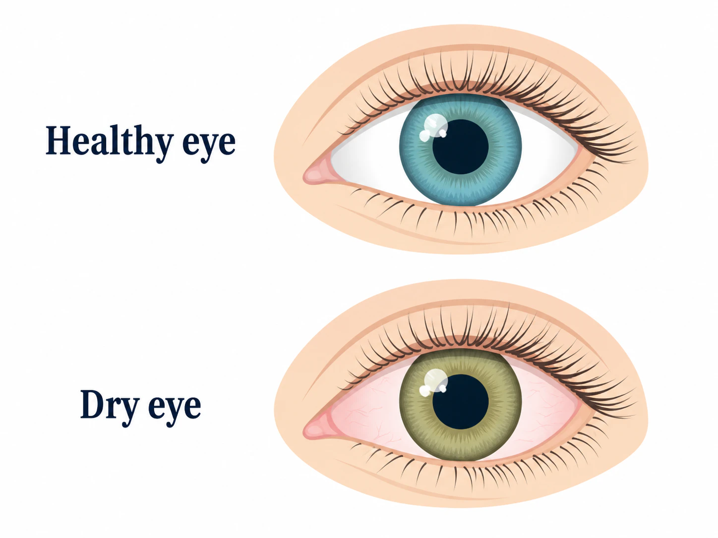 Human eye healthy and dry. Symptoms of keratitis allergy conjunctivitis uveitis