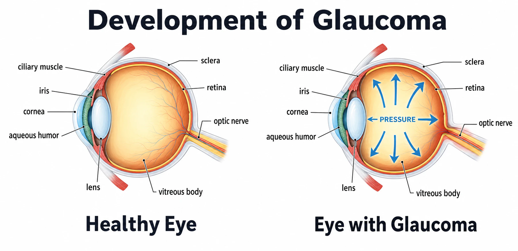 Graphic showing the development of glaucoma