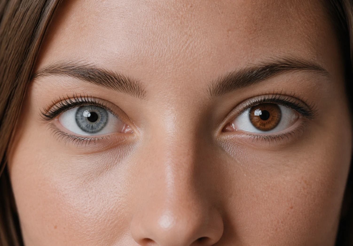Complete heterochromia shown by the eyes of a young woman