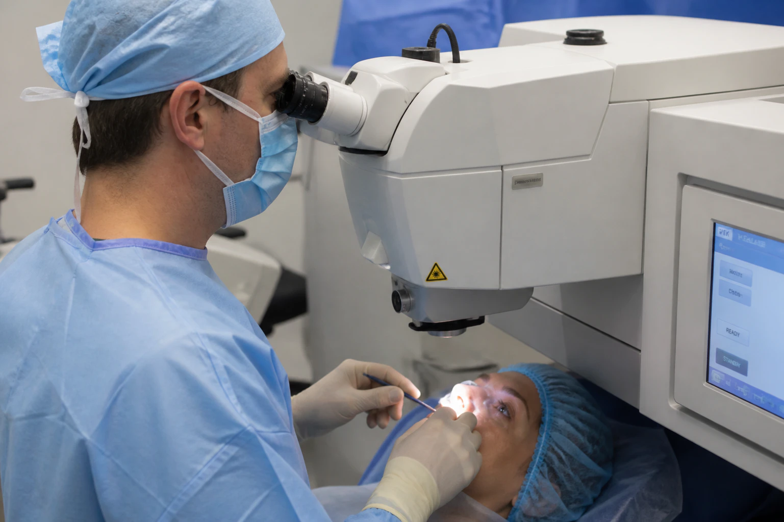 Phototherapeutic Keratectomy or PTK Procedure Being Performed by Eye Doctor