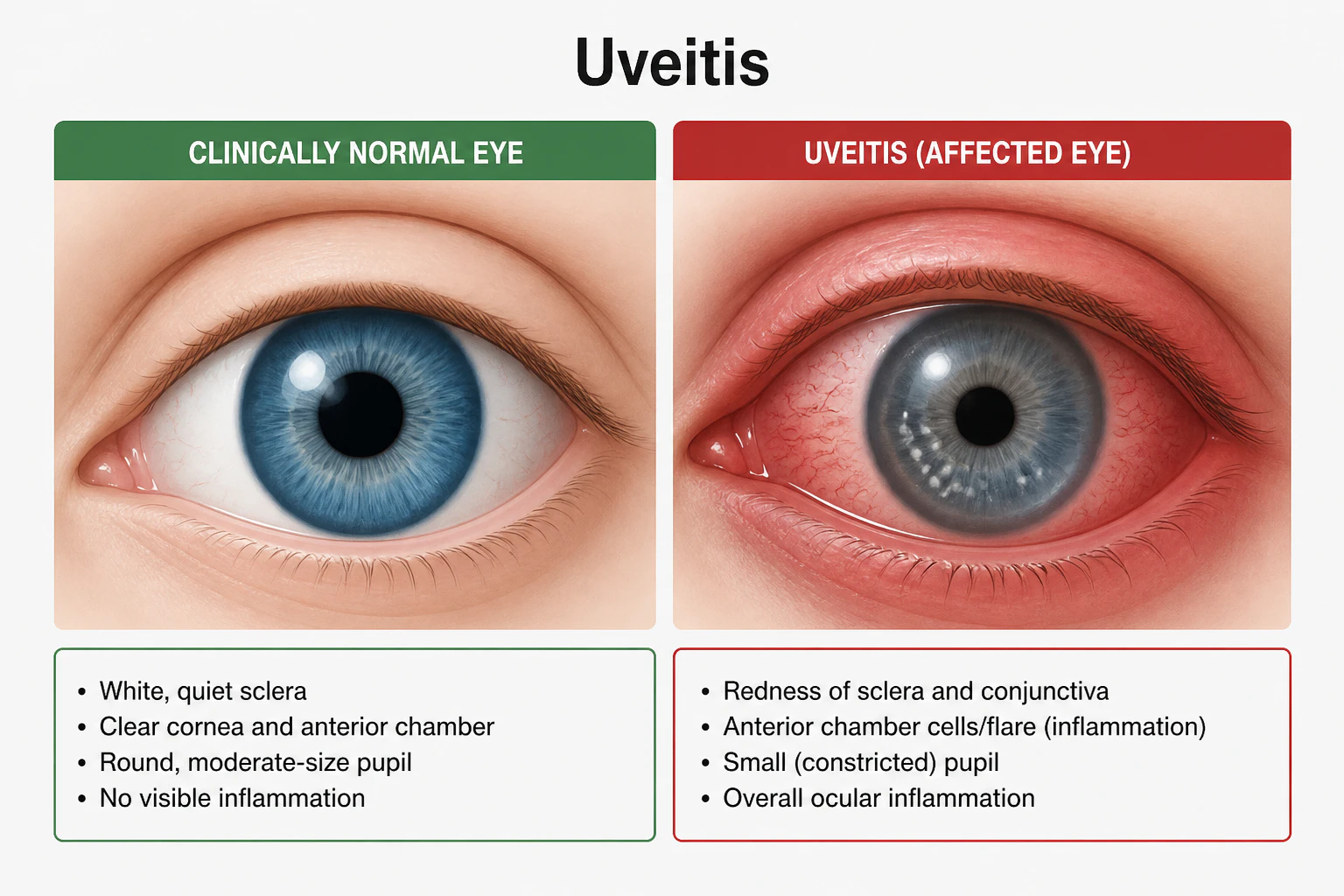 Normal eye vs. uveitis illustration