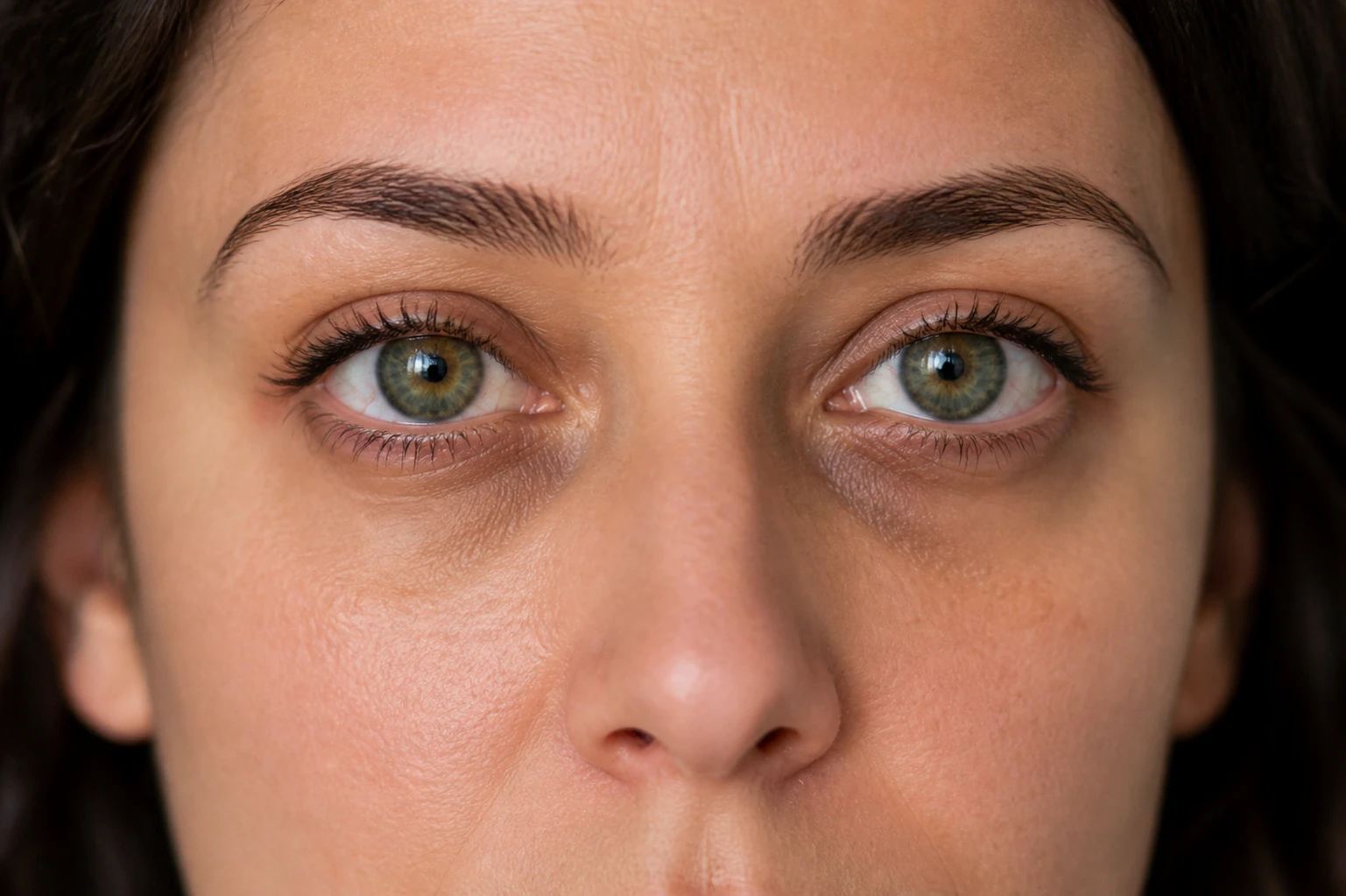 Shot of dark circles under the green eyes of a young woman