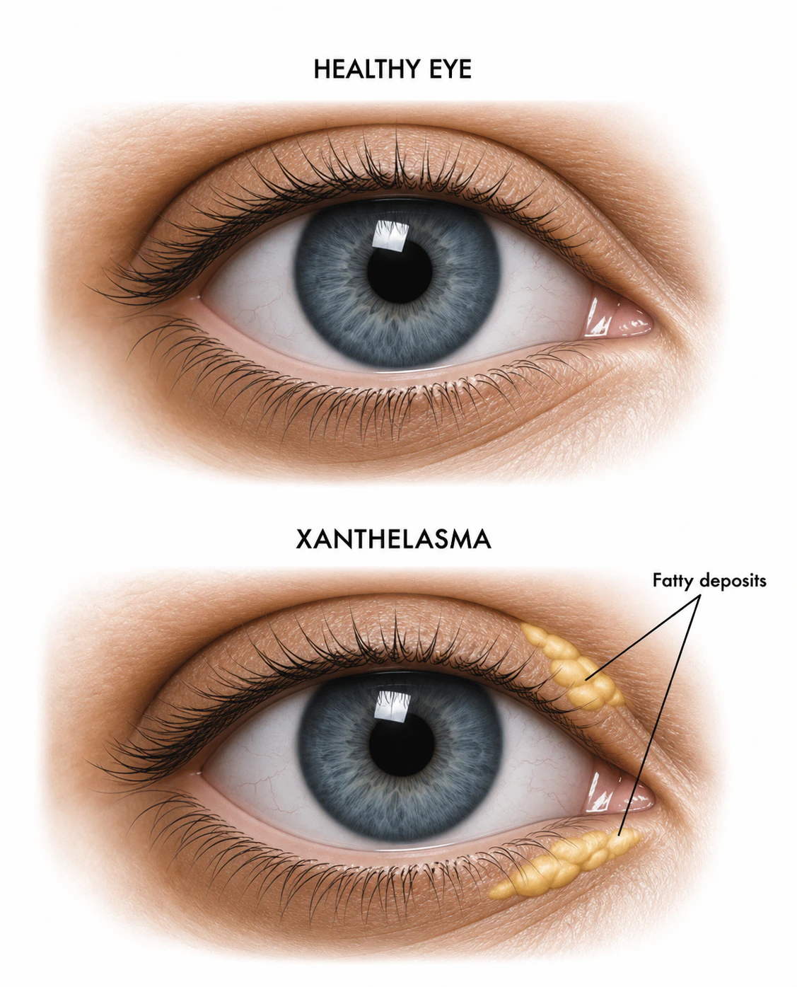 Vector illustration of xanthelasma versus a healthy eye