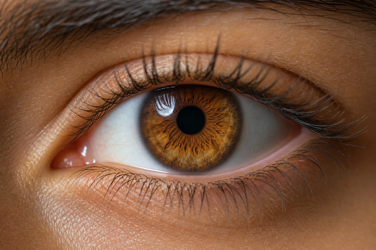 Close-up of a woman with hazel brown eyes