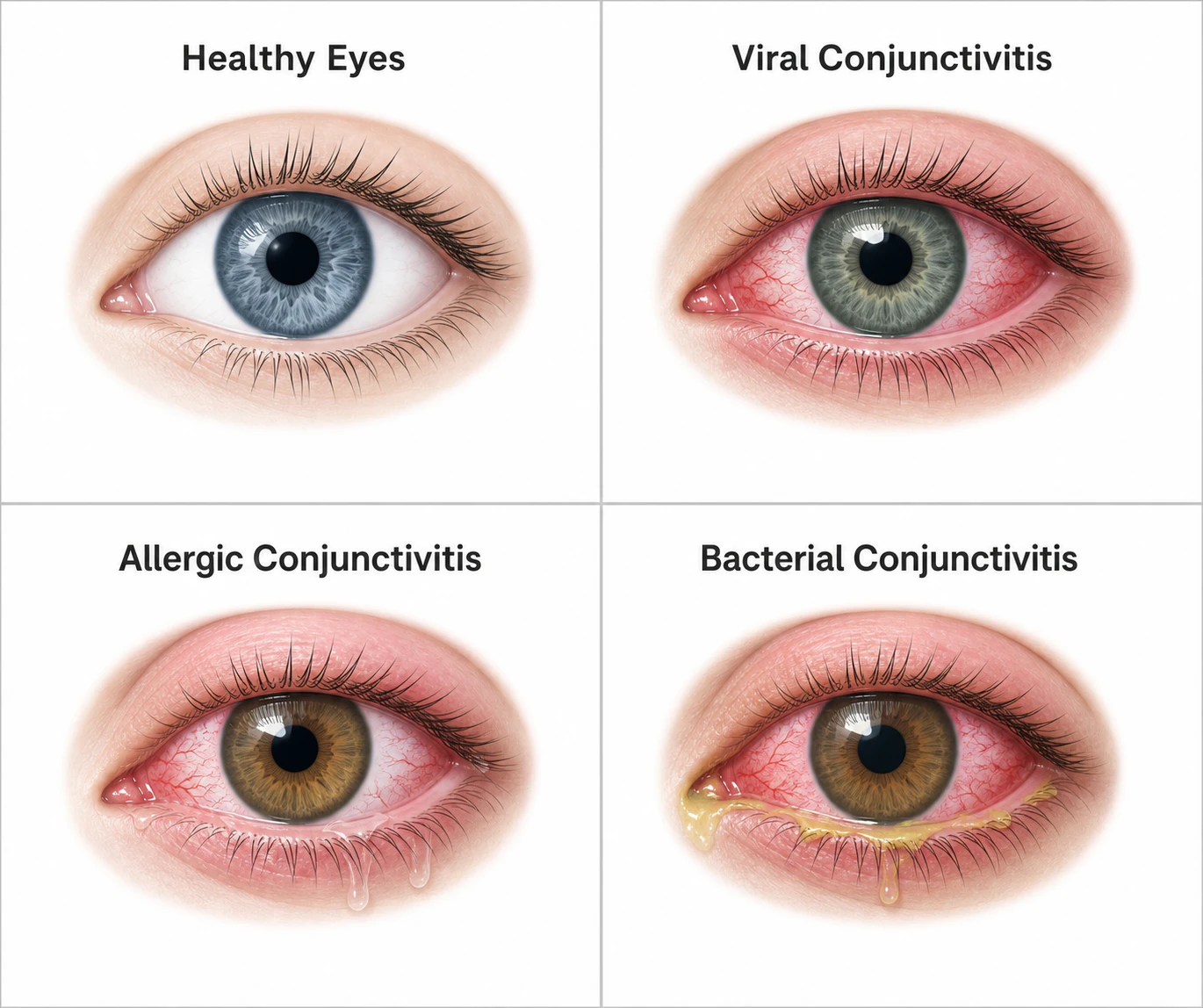 Types of conjunctivitis in the eyes illustration