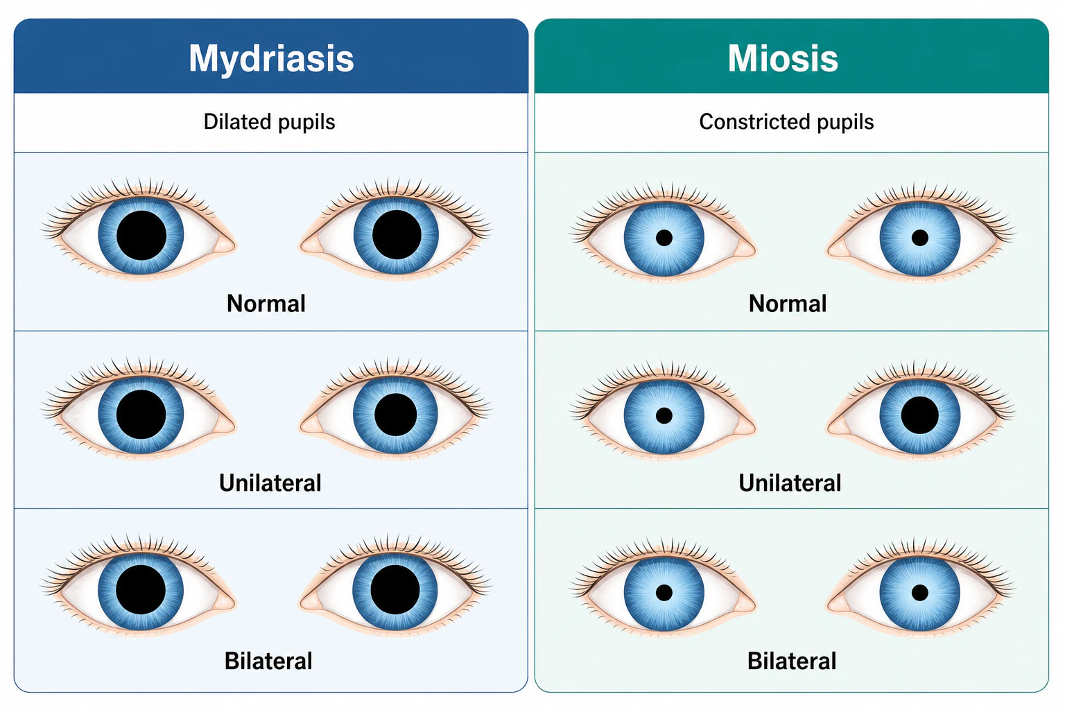 mydriasis vs. miosis