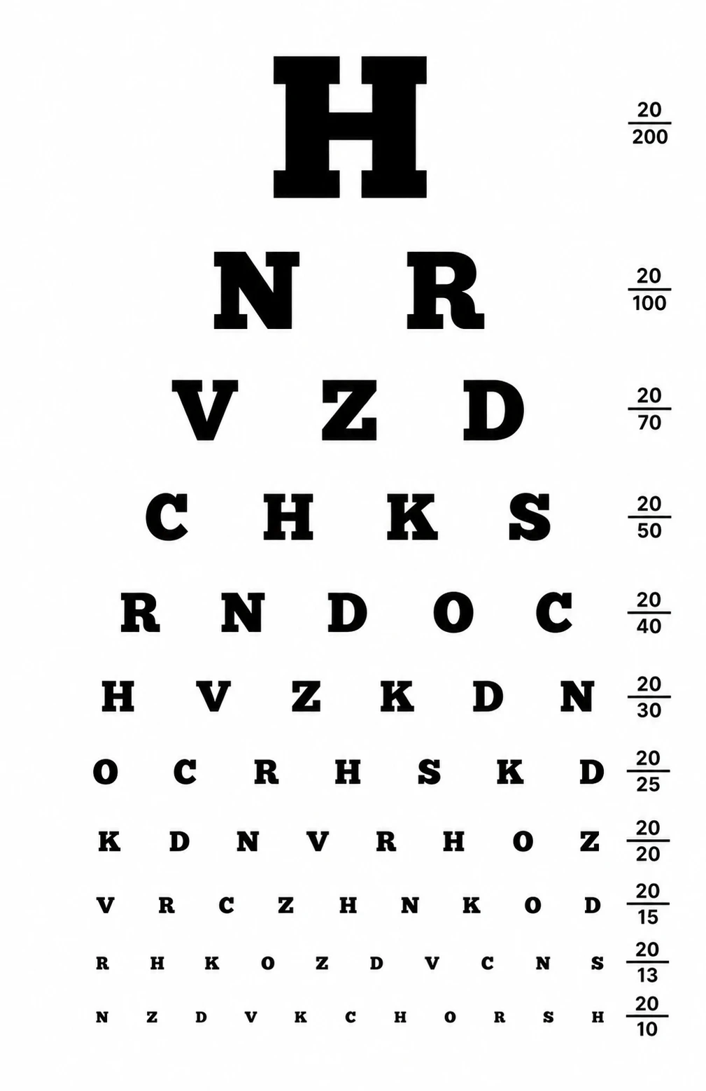 Visual acuity eye chart