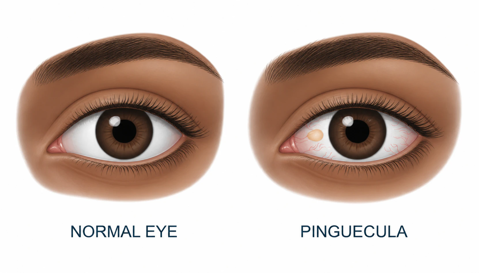 Pinguecula vs. normal eye illustration comparison