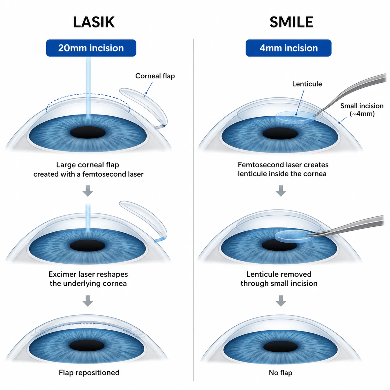 LASIK vs SMILE Procedure Illustration