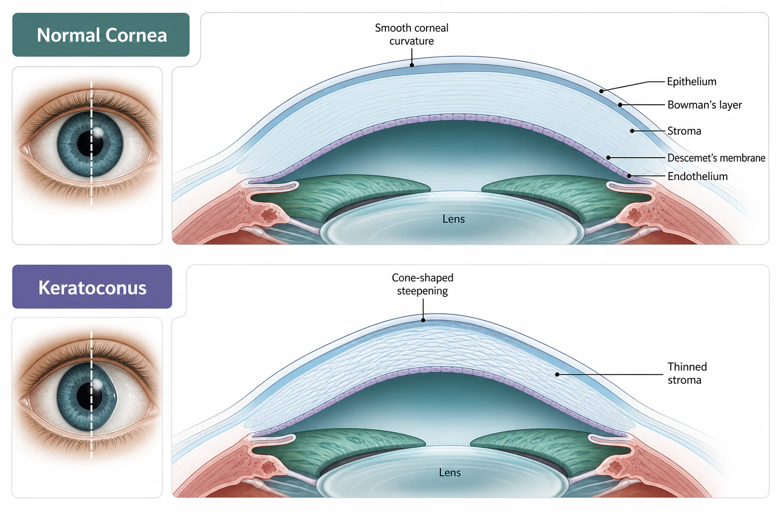 Normal Cornea vs Keratoconus Eye
