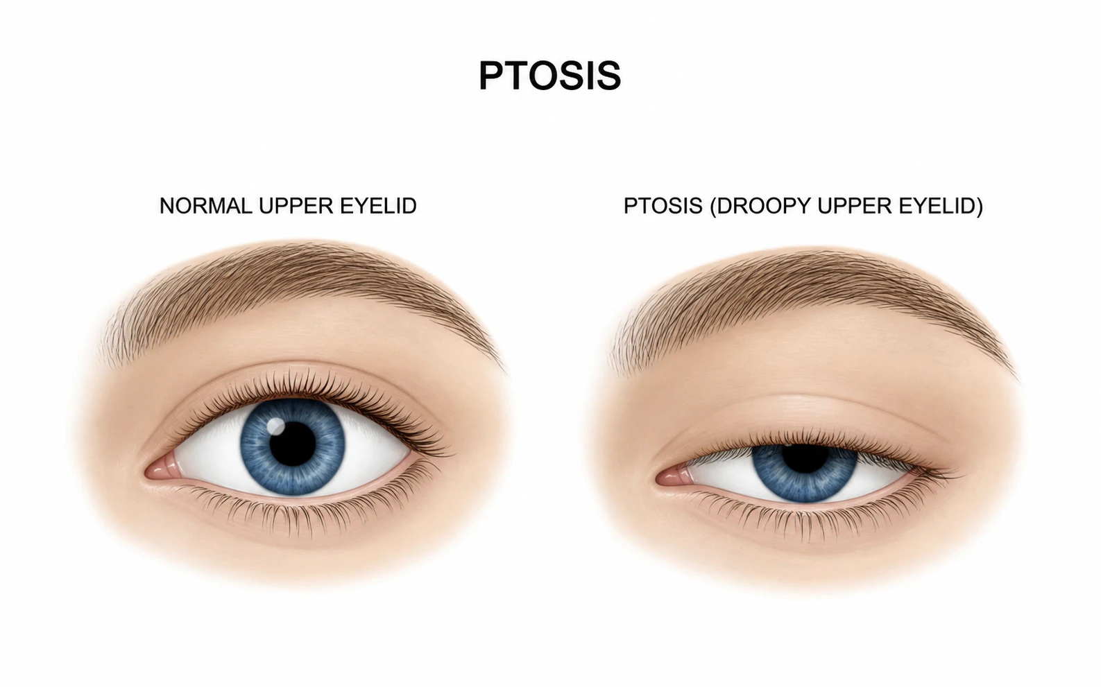 Ptosis or droopy eyelid illustration